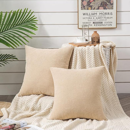 GAWAMAY Decorative Square Throw Pillow Covers 22"x22" Inch Set of 2, Super Soft Chenille Pillows Farmhouse Fall Pillowcase for Living Room Bedroom Sofa Couch Cushion Cover Beige 55x55cm (No Insert)