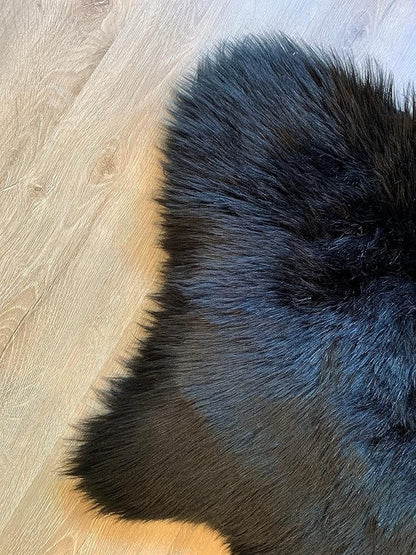 LAMBZY Faux Sheepskin Super Soft Hypoallergenic Silky Shag Bear Rug for Living Room, Kids Room, Sofa (2'x3', Black)