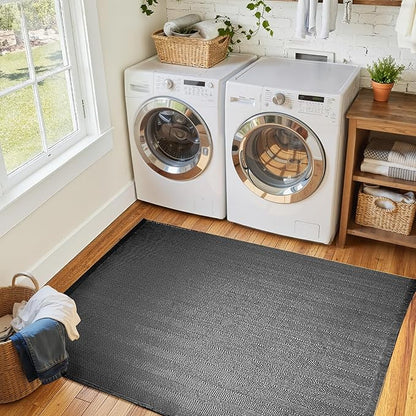 BESTSWEETIE 3x5 Washable Rug Hand-Woven Low Pile Soft Modern Farmhouse Bohemian Decor Reversible Braided Rugs with Tassels Throw Carpet for Living Room Bedroom Entryway Bathroom, Black White