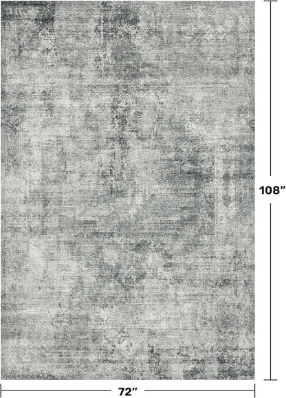 Vintage Dark Blue Rugs for Bedroom - 6x9 Distressed Print Pattern Large Area Rug for Living Room, Dining Room Under Table, Thin & Soft Washable Slate and Gray Décor