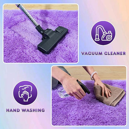 Super Fluffy Rug for Bedroom, 4x6 Shag Fuzzy Area Rug for Living Room Bedroom, Plush Soft Carpet for Girls Boys Kids, Non Slip Throw Rugs for Dorm, Modern Home Decor Aesthetic, Purple