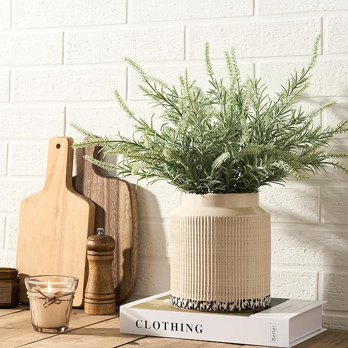 SIDUCAL Ceramic Vintage Rustic Terracotta Vase, 6.77 Inch Farmhouse Decorative Pottery Vase Wide-Mouth Vases for Home Decor, Living Room, Bookshelf, Bedroom, Bathroom, Kitchen, Antique Beige