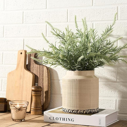 SIDUCAL Ceramic Vintage Rustic Terracotta Vase, 6.77 Inch Farmhouse Decorative Pottery Vase Wide-Mouth Vases for Home Decor, Living Room, Bookshelf, Bedroom, Bathroom, Kitchen, Antique Beige