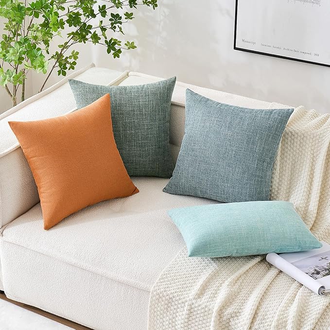 MIULEE Pack of 2 Decorative Linen Burlap Pillow Covers Farmhouse Boho Accent Pillowcases for Sofa Car Couch Bedroom Living Room Decor 20x20 Inch Burnt Orange