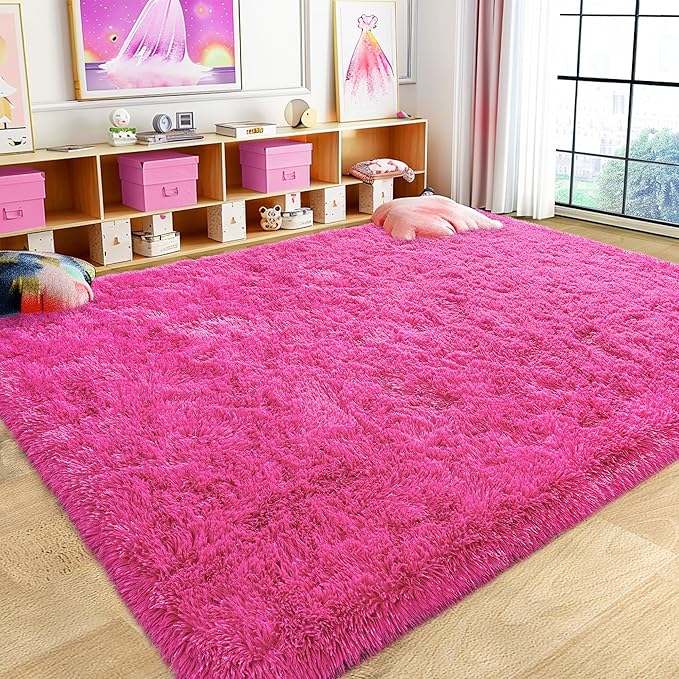Super Fluffy Rug for Bedroom, 4x6 Shag Fuzzy Area Rug for Living Room Bedroom, Plush Soft Carpet for Girls Boys Kids, Non Slip Throw Rugs for Dorm, Modern Home Decor Aesthetic, Hot Pink