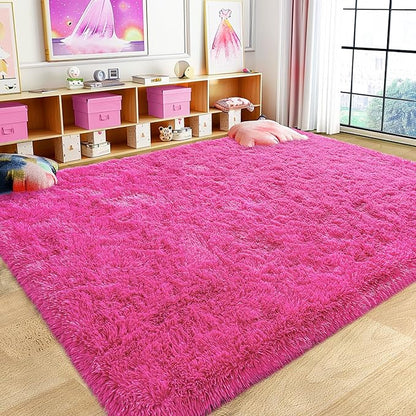 Super Fluffy Rug for Bedroom, 4x6 Shag Fuzzy Area Rug for Living Room Bedroom, Plush Soft Carpet for Girls Boys Kids, Non Slip Throw Rugs for Dorm, Modern Home Decor Aesthetic, Hot Pink
