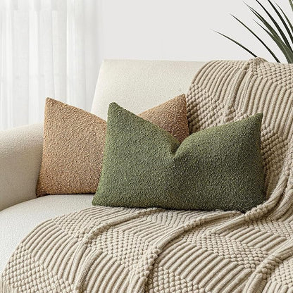 Foindtower Textured Boucle Throw Pillow Covers Accent Solid Lumbar Pillow Cases Cozy Soft Decorative Couch Cushion Case for Chair Sofa Bedroom Living Room Home Decor, 12 x 20 Inch,Green