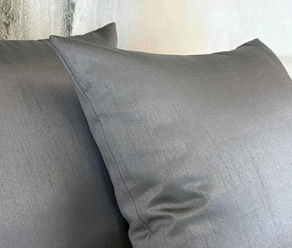 Aiking Home Collection 26x26 Inches Faux Silk Square European Shams, Zipper Closure, Charcoal (Set of 2)