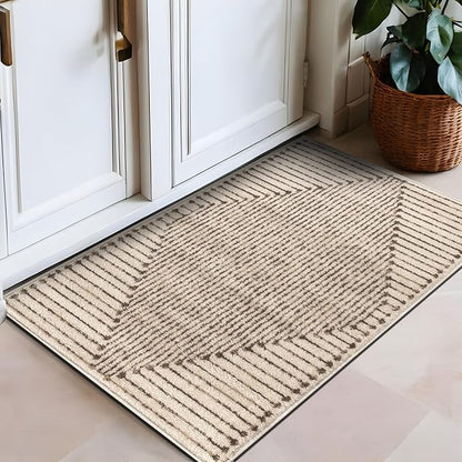 Rugshop Beige and Brown Geometric Area Rug – Soft Abstract Line Pattern Carpet for Living Room, Bedroom, or Office – Contemporary Neutral Decor Accent 2' 3" x 4' Beige