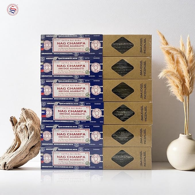 Satya Smudge Incense Stick – Hand-Rolled Indian Masala Incense for Meditation, Yoga & Spiritual Cleansing Pack of 6 (Smudge Nag Champa)