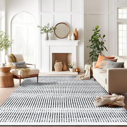 Rugshop Contemporary Stripe Lines High Traffic Living Room,Bedroom,Kitchen, Home Office Area Rug 7'10" x 10' Cream