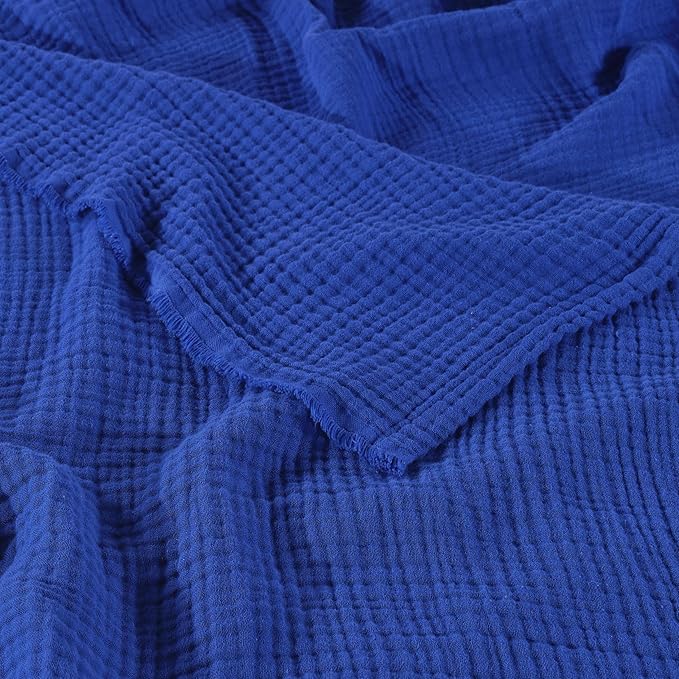 Muslin Blanket - Pure 100% Turkish Cotton Airy Soft Light Versatile Gauze Throw Blanket for Bed, Couch, Sofa (Blue, Throw Size (50" x 66" inch))