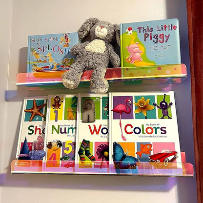 24 inches Iridescent Acrylic Bookshelf for Kids, Wall Mounted Kids Display Book Shelves for Room Nursery Toddler Classroom (2 Packs)