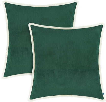 FINGERCRAFT Decorative Throw Pillow Cover Pack of 2 Soft Velvet Cushion Cover, Sofa and Bedroom Pillow Case 18" x 18" Hunter Green