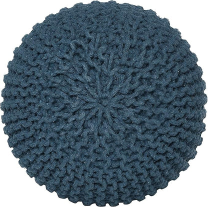 REDEARTH · Round Pouf Bean Bag Ottoman - Foot Stool Hand Knitted - Home Decor Pouffe Stuffed - Cable Boho Poof Beanbag Footrest for Living Room - Nursery - Bedroom - Patio (19.5"x19.5"x14") - Teal