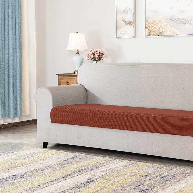 CHUN YI Medium Couch Cushion Cover Stretch for Loveseat, Sofa Seat Slipcovers for Pets, Suitable for Armchair Loveseat Sofa with Spandex Jacquard Washable Fabric(Medium,Brick)