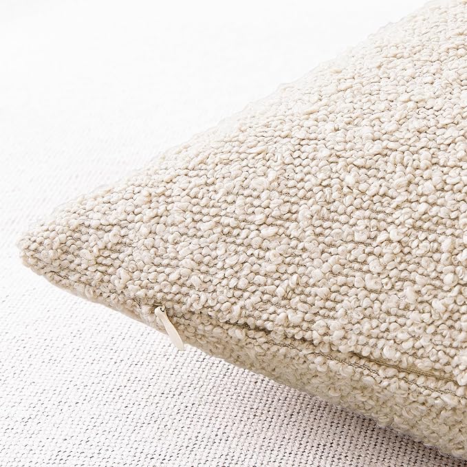 Mixhug Decorative Boucle Throw Pillow Covers, Dark Flax, 20 x 20 Inches, Pack of 2 - Neutral Textured Boho Pillow Covers for Couch and Bed