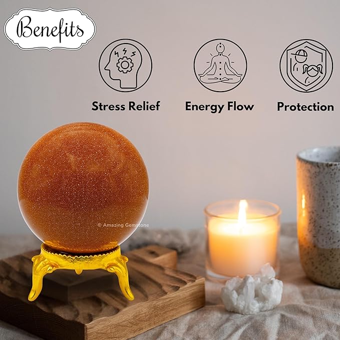 Amazing Gemstone Red Goldstone Crystal Ball with Stand - 1.5 Inches Crystal Sphere Meditation Balls for Witchcraft and Decorative Balls