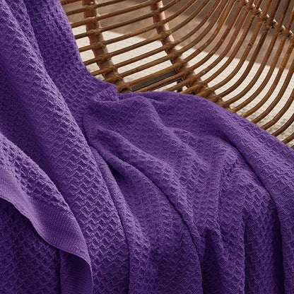 Bedsure Gentlesoft 100% Cotton Blanket Queen Size for Bed - Breathable and Soft, Thick Cozy Waffle Weave Christmas Blanket Gift for Women, Purple, 90x90 Inches