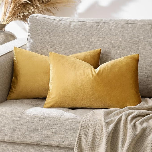 GIGIZAZA Golden Lumber Pillow Covers 12x20，Throw Velvet Decorative Cushion Pillow Covers for Couch Sofa Pack of 2