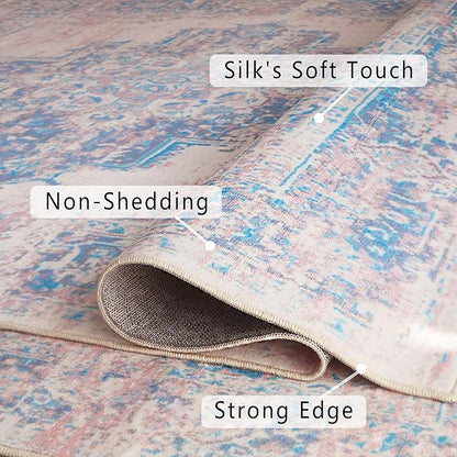 vivorug 3x5 Rug, Small Area Rug for Living Room, Bedroom, Kitchen, Machine Washable Non-Slip Throw Rug, Vintage Carpet for Entryway Nursery Coffee Table - Durable (Pink)