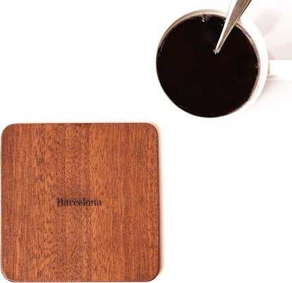 Barcelona Map Coaster by O3 Design Studio, Set Of 4, Sapele Wooden Coaster With City Map, Handmade
