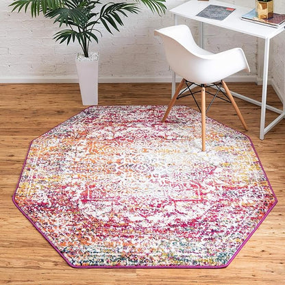 Rugs.com Arlington Collection Rug – 5 Ft Octagon Multi Medium-Pile Rug Perfect for Living Rooms, Kitchens, Entryways