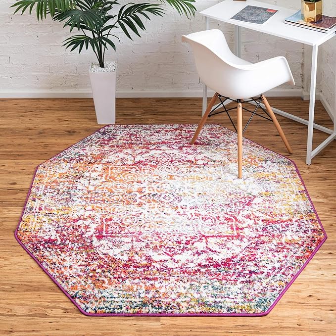 Rugs.com Arlington Collection Rug – 8 Ft Octagon Multi Medium-Pile Rug Perfect for Living Rooms, Kitchens, Entryways