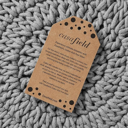 Casafield Pouf Ottoman Footstool, 13" Round x 11" High, Hand-Knitted Cotton Footrest, Non-Skid Wood Legs, Boho Foot Stool for Living Room, Bedroom (Light Gray)