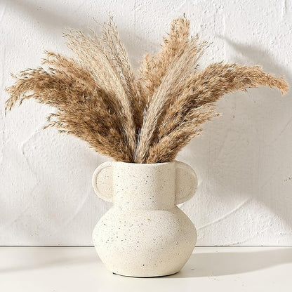 Antique Ceramic Vase with 2 Handles, 6.1 Inch Farmhouse Rustic Vase, Small Decorative Pottery Flower Vases for Home Decor, Wedding, Living Room, Table, Shelf Decor, Speckled White