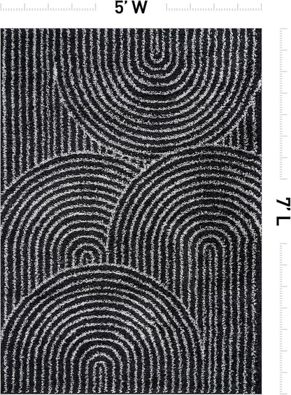 Rugshop Circles Arch Shag Area Rug Anthracite Dark Gray 5' x 7' Great for Bedrooms, Living Rooms, or Under Coffee Tables