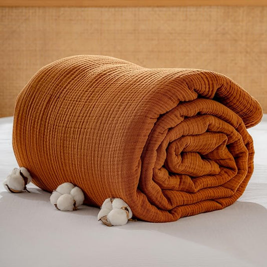 Muslin Blanket - Pure 100% Turkish Cotton Airy Soft Light Versatile Gauze Throw Blanket for Bed, Couch, Sofa (Cinnamon Brown, Twin XL Size (71" x 95" inch))
