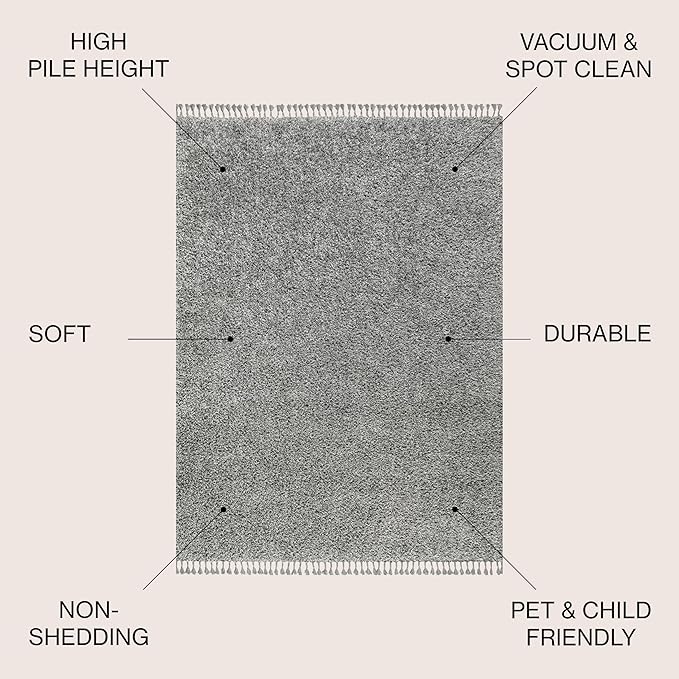 JONATHAN Y Mercer Shag Plush Tassel Charcoal Indoor Area Rug, 5x8, Contemporary, Modern, Easy-Cleaning for Living Room, Bedroom, Kitchen, Pet Friendly, Non-Shedding (MCR100B-5)