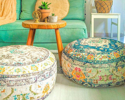 Mandala Life ART Bohemian Floor Cushion Cover Gray Round Meditation Pillow Case Boho Chic Pouf Ottoman Perfect Vintage Cushion for Living Room, Bedroom, Nursary or Children Room Cotton 24x8 Unstuffed