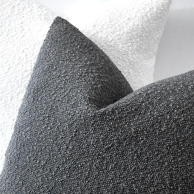 Boucle Decorative Throw Pillow Covers for Couch Set of 2, 26x26 inches, Charcoal
