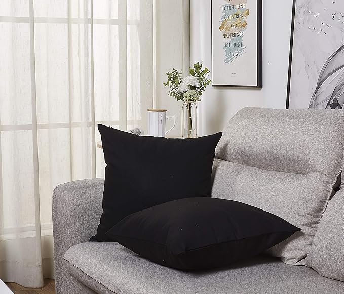 TangDepot Handmade Decorative Solid 100% Cotton Canvas Throw Pillow Covers/Cushion Covers, 45 Colors Available - (20" x20" , Black, 2 Count (Pack of 1))