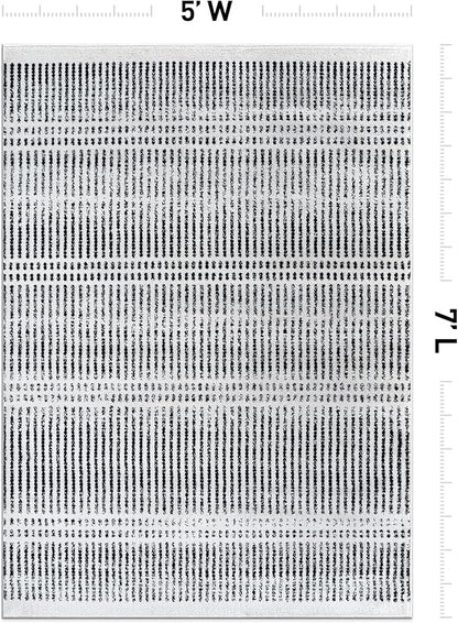 Rugshop Contemporary Stripe Lines High Traffic Living Room,Bedroom,Kitchen, Home Office Area Rug 5' x 7' Cream