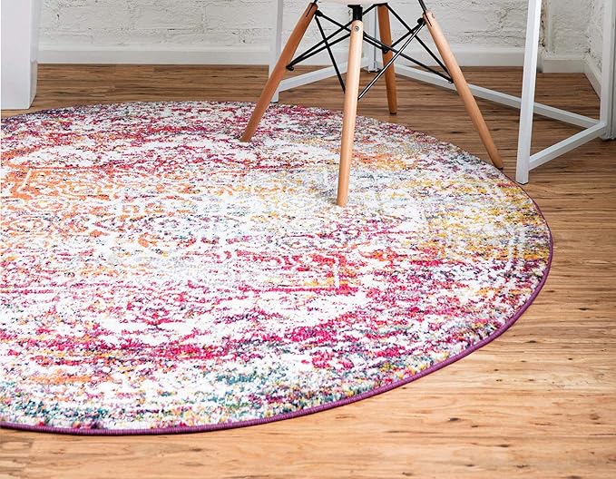 Rugs.com Arlington Collection Rug – 8 Ft Round Multi Medium-Pile Rug Perfect for Kitchens, Dining Rooms