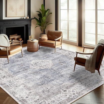 Washable Area Rug 8'x10' Retro Boho Design Non-Shedding Non-Slip Easy Care Ideal for High Traffic Areas in Living Room Bedroom Office Coffee Table Kitchen Large Carpet