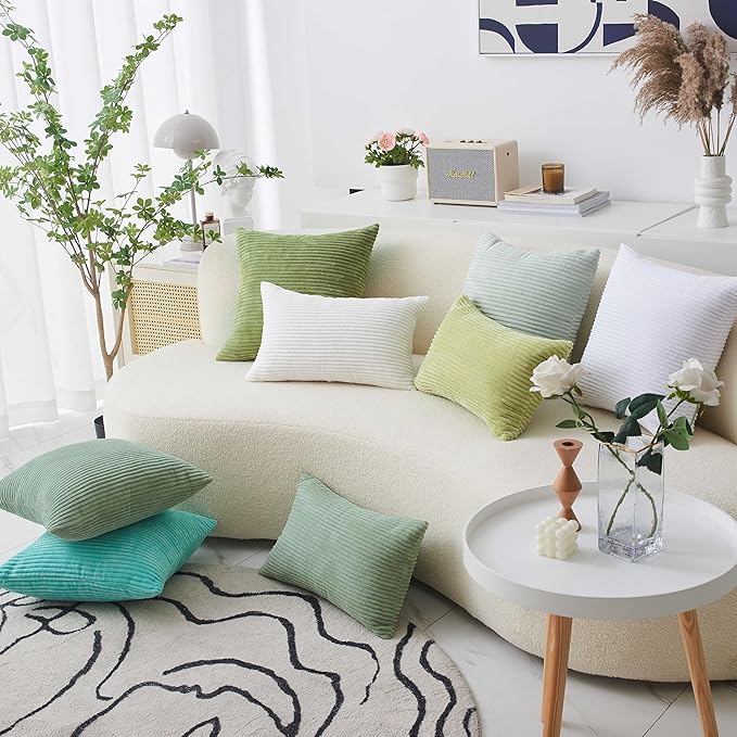 Home Brilliant Sage Green Throw Pillow Covers Couch Spring Pillow Covers Set of 2 Super Soft Striped Corduroy Pillowcases for Chair Couch Decor, 55cm, 22 x 22 Inch, Iceburg Green