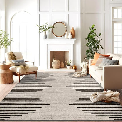 Rugshop Bohemian Stripe Stain Resistant High Traffic Living Room Kitchen Bedroom Dining Home Office Area Rug 12' x 15' Cream