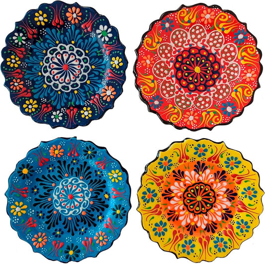 4-Piece 5-Inch Handmade Turkish Ceramic Plate Set – Wall & Table Decor & Jewelry/Ring Dish – Decorative Rings & Jewelry Tray Set