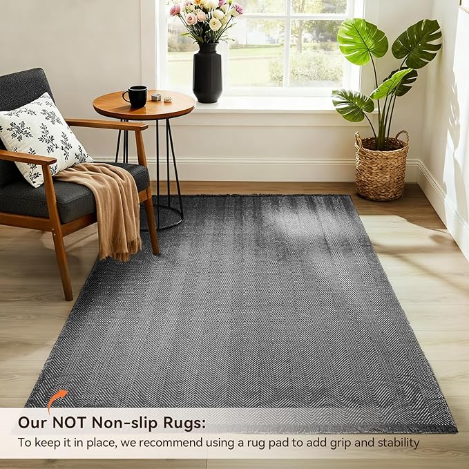 BESTSWEETIE 3x5 Washable Rug Hand-Woven Low Pile Soft Modern Farmhouse Bohemian Decor Reversible Braided Rugs with Tassels Throw Carpet for Living Room Bedroom Entryway Bathroom, Black White