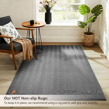 BESTSWEETIE 3x5 Washable Rug Hand-Woven Low Pile Soft Modern Farmhouse Bohemian Decor Reversible Braided Rugs with Tassels Throw Carpet for Living Room Bedroom Entryway Bathroom, Black White