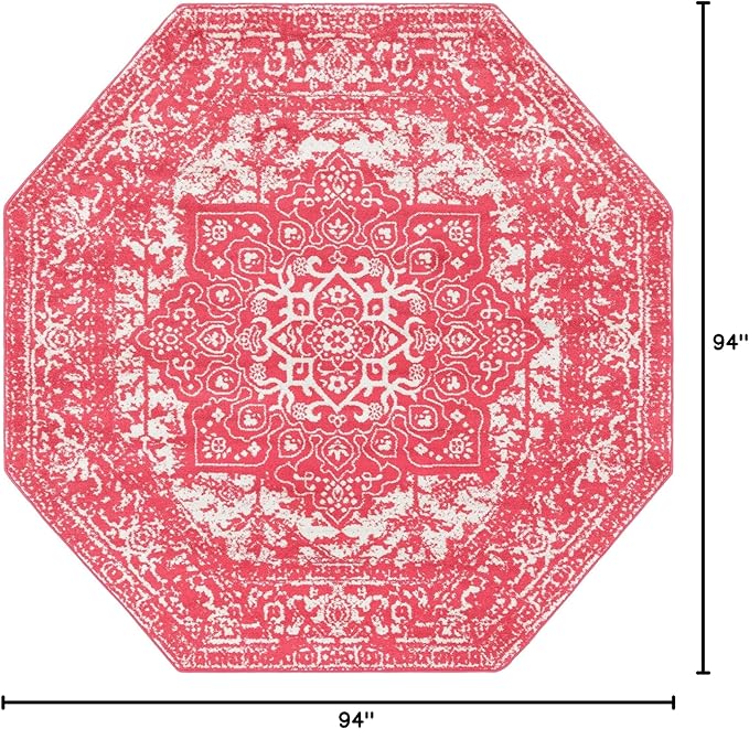 Rugs.com Arlington Collection Rug – 8 Ft Octagon Pink Medium-Pile Rug Perfect for Living Rooms, Kitchens, Entryways