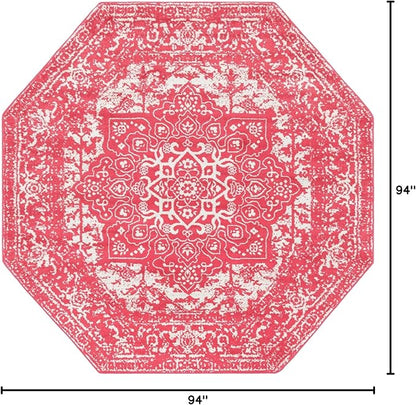 Rugs.com Arlington Collection Rug – 8 Ft Octagon Pink Medium-Pile Rug Perfect for Living Rooms, Kitchens, Entryways