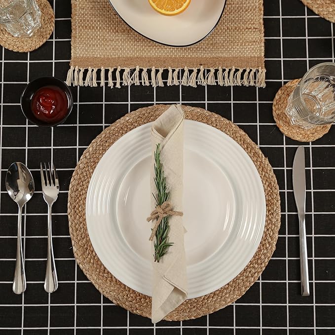 Eco Crave Jute Round Woven Placemats Set of 4, Natural 13 Inch Boho Farmhouse Rustic Hand Woven Place mat for Dining Table Decor, Wicker Chargers Heat Resistant Easy to Clean and Non-Slip Placemat