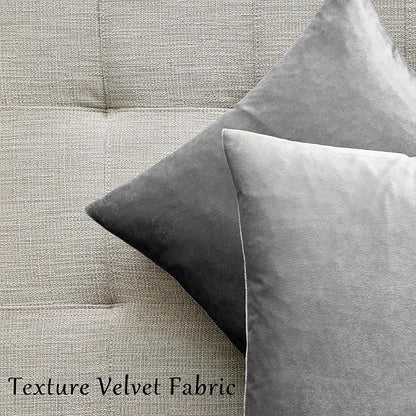 Silver Grey Velvet Decorative Throw Pillow Covers for Sofa Bed 2 Pack Soft Cushion Cover