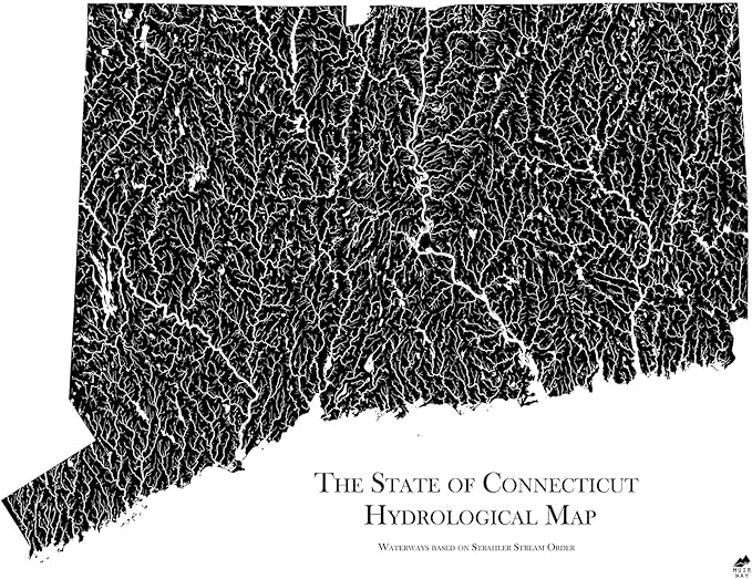 Muir Way Hydrological River Map of Connecticut - Watershed Topographic Wall Art for Home, Office, or Travel Decor - Unframed Flat Paper Print, 18x24