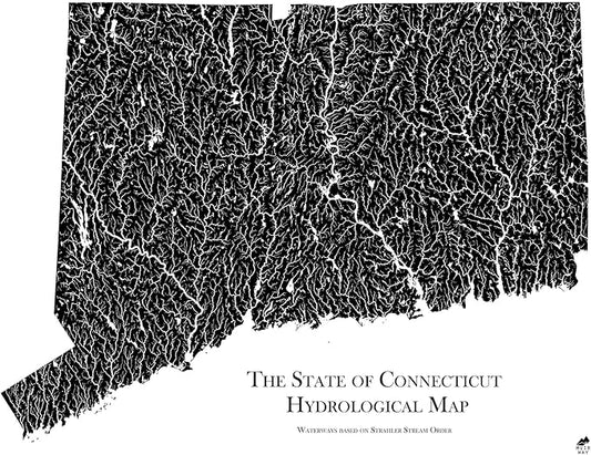 Muir Way Hydrological River Map of Connecticut - Watershed Topographic Wall Art for Home, Office, or Travel Decor - Unframed Flat Paper Print, 18x24